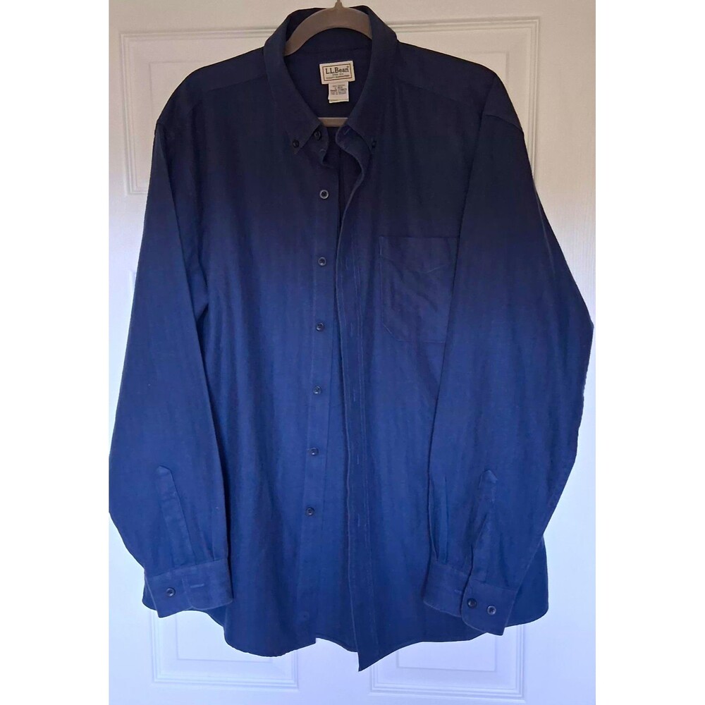L.L.Bean Men's Blue Solid Cotton Twill Button-Up Point Collar Pocket Shirt L